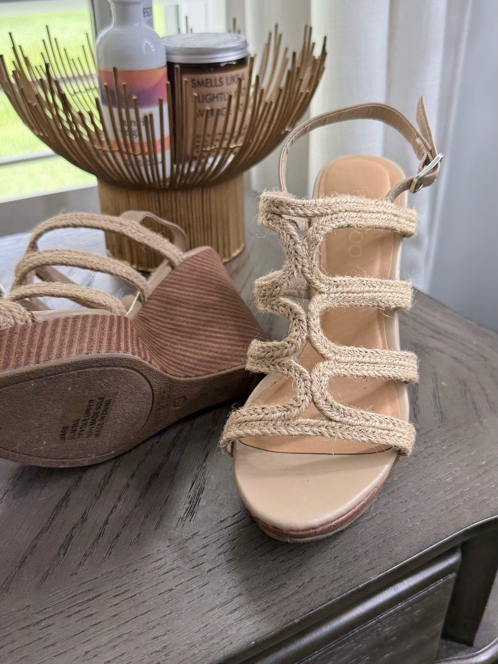 Me Too Tan Braided Espadrille Wedge Sandals Size 6.5